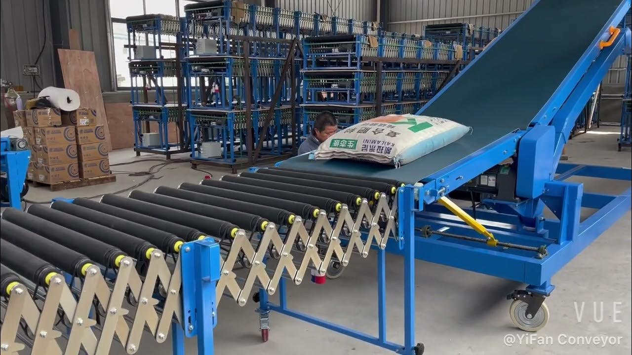 50KG Bag Loading and Unloading Conveyor System for warehouse - YouTube